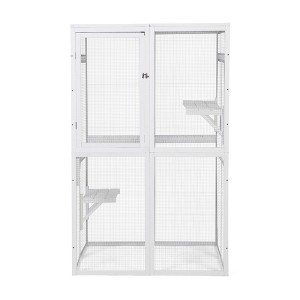 FURNIinspire Pet Crates and Houses, Cat Outdoor Enclosure, Exterior Cat Cage, Feline House with Platforms, Sunlight Board, White, 39"*33"*64" - 1 of 4