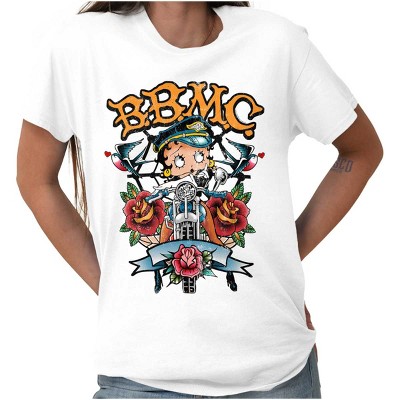 Betty Boop Biker BBMC Roses Tattoo Womens Graphic T Shirt Tees Brisco Brands