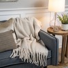 Northlight Cream Brushed Woven Throw Blanket with Fringe 50" x 60" - 2 of 4