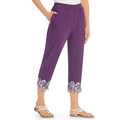 Collections Etc Stylish Border Embroidered Pull-On Capris
