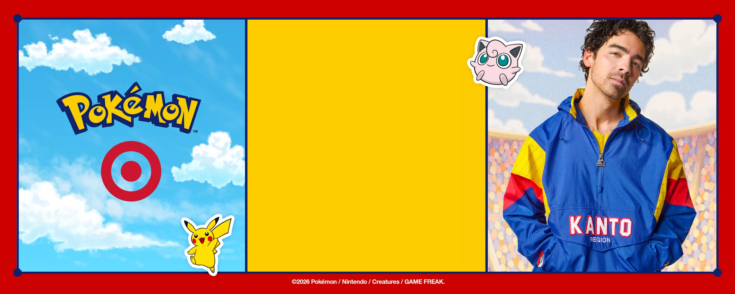 Featuring product from the collection including blue Kanto Starter Jacket, Black Gotta Catch 'Em hoodie, Pokémon Trapper Keeper and various gaming items and cup from the collection.