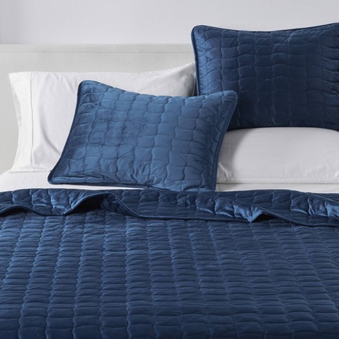 Isla Jade Full/queen Stitch Velvet Quilt Bedding Set Navy Blue : Target