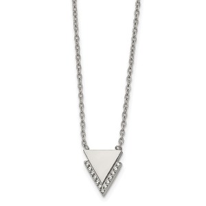 Chisel Stainless Steel Polished with Cubic Zirconia Double Triangles Pendant on a 16.5" Cable Chain Necklace - 1 of 3