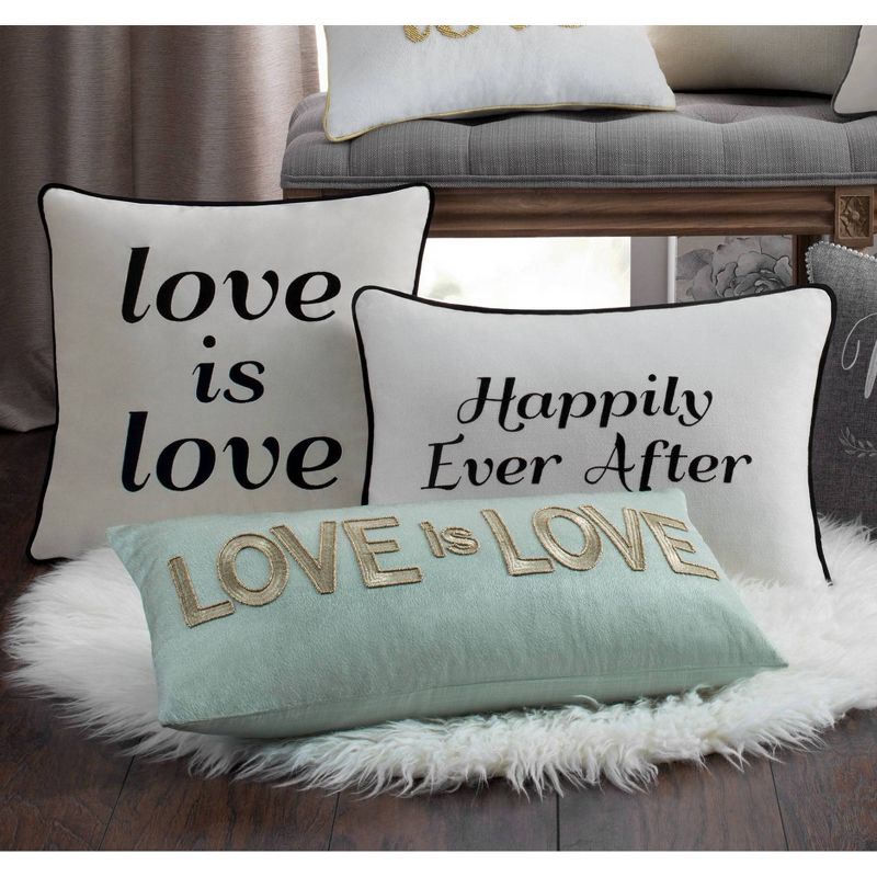 &#39;Happily Ever After&#39; Poly Velvet Lumbar Throw Pillow Ivory - Edie@Home, 5 of 7