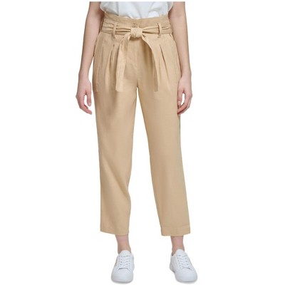 Calvin Klein Womens Linen Cropped Casual Trouser Pants