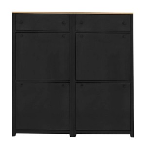 TiramisuBest Functional Entryway Organizer: 2 Flip Drawers, Wood Grain Pattern Top Shoe Cabinet, Free - Standing for Hallway,Black - 1 of 4