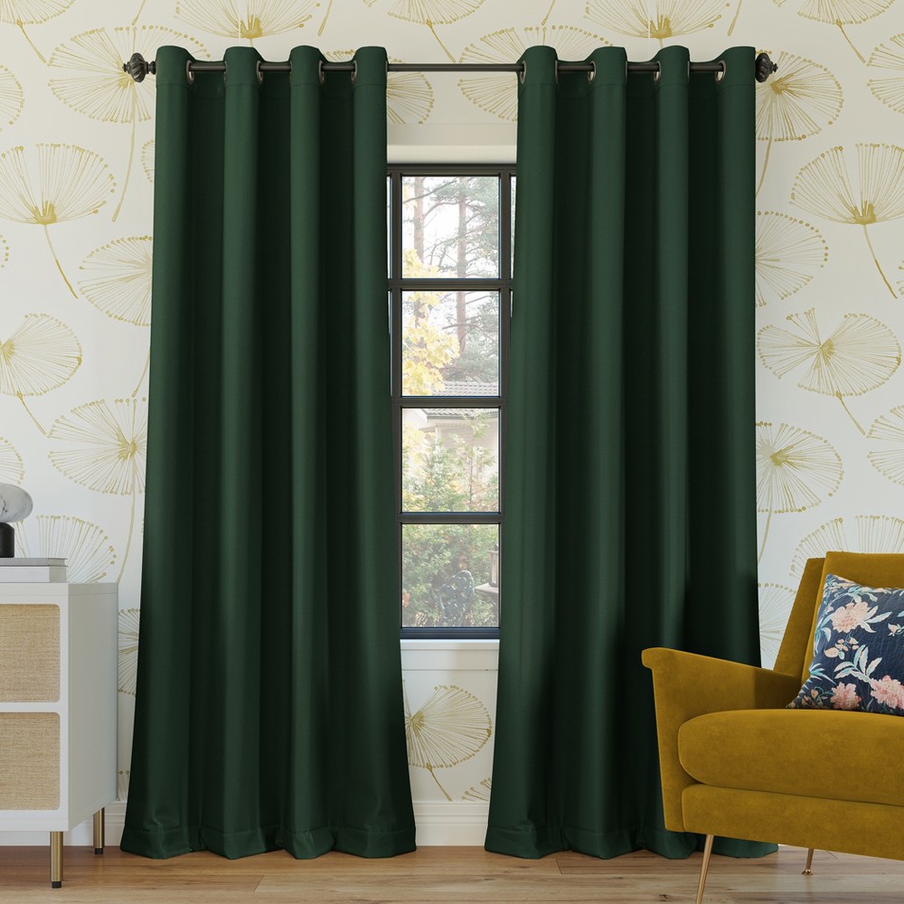 52"x95" Sun Zero Blackout Oslo Theater Grade Grommet Curtain Panel Evergreen: Modern Energy Efficient Noise Reduction