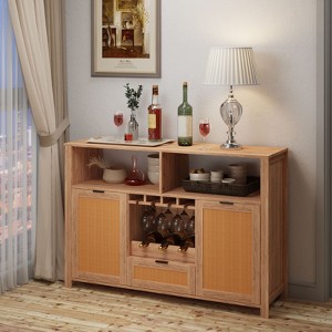 EROMMY Bay Isle Home™ Bar Cabinet With 2 Rattan Doors, Wine Racks And Drawers For Dining Room And Living Room - 1 of 4