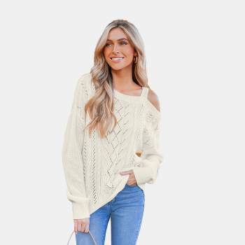 Women's Cutout Cable Knit One-Shoulder Sweater - Cupshe