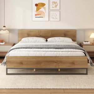 Christopher Knight Home Thornea Modern Wood Platform Bed with Headboard and Iron Base - 1 of 4