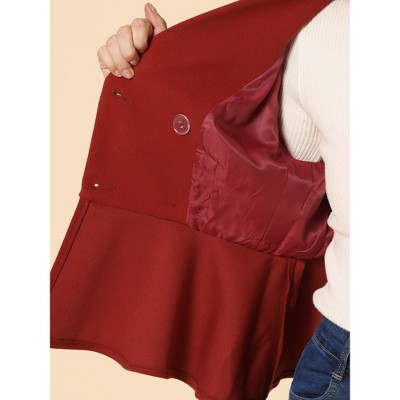 Allegra K Women's Elegant Lapel Blazer Long Sleeve Button Ruffle Hem Work Short Coat Jacket Burgundy Small — фото 5