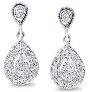 Pompeii3 1/2ct Pear Shape Dangle Diamond Earrings 10K White Gold - 1 of 4