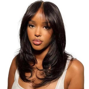 Jessie's Wig 14-20 Inch Curtain Bangs Wavy Layered Cut Glueless Wig 9x6 Pre Cut Lace For Women Natural Color 1 Pc/Pack - 1 of 4