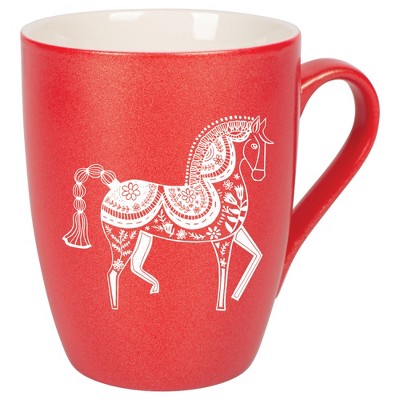 Elanze Designs 10 Ounce Metallic Finish New Bone China Tea Coffee Cup Mug� Crimson Red Majestic Floral Horse