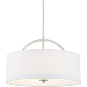Possini Euro Design Brushed Nickel Drum Pendant Chandelier 20" Wide Modern White Linen Shade Fixture for Dining Room House Kitchen - 1 of 4