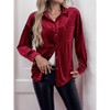 Women's Velvet Button Down Shirts Fall Dressy Casual Vintage Tops V Neck Sophisticated Blouses Long Sleeve - 4 of 4