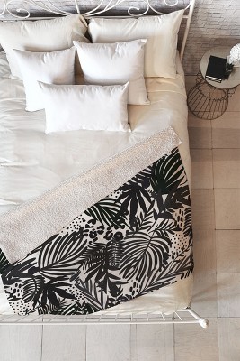 Marta Barragan Camarasa Wild abstract jungle on black 60" x 80" Fleece Blanket - Deny Designs