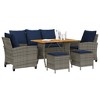 vidaXL 6 Piece Patio Sofa Set with Cushions Gray and Blue - Wood - 4 of 4