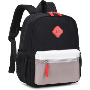 Luupatchy 12in Lightweight Kids Backpack - Stylish, Spacious for Boys & Girls, Primary/Elementary/Middle School, Black & Grey - 1 of 4