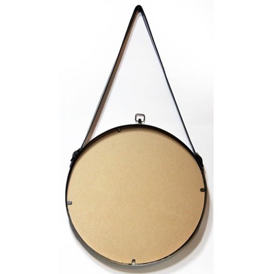 Round Brass Metal Frame Mirror with Leather Strap