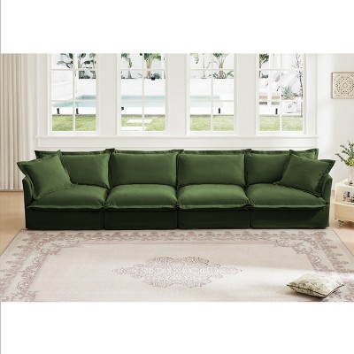 Slipcovered Sectional Sofa, 4 Seater Sofa with Removable Cover, Chenille Fabric Sectional Sofas, Deep Couch for Living Room-Cuddlewood