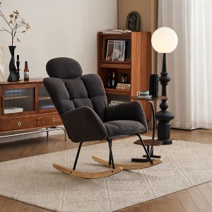 Modern Nursery Rocking Glider Chair with Teddy Fabric Upholstery Padded Seat High Backrest and Pillow - 1 of 4