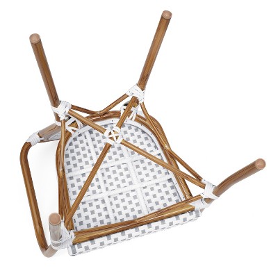 White and Gray Wicker Rattan Dining Chair with Cushions and Brown Frame