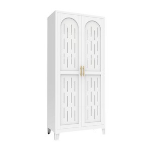 Fontoi Decorative Storage Cabinets, 2 Shapely Doors Cabinet with Vertical Holes,Freestanding Cabinet, White, 31.5"*17.72"*70.87" - 1 of 4
