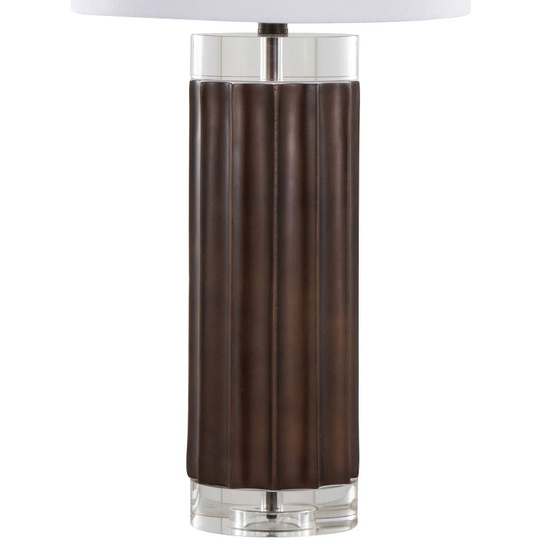 LumiSource (Set of 2) Cylinder Fluted 29.25&#34; Contemporary Accent Lamps Brown Polyresin Clear Crystal and White Shade from Grandview Gallery, 4 of 8