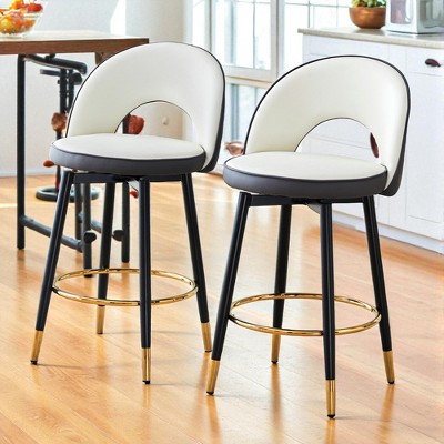 Mshliw Set of 2 Modern 360° Swivel PU Leather Bar Chairs with Black Metal Legs, Upholstered Counter Stools for Kitchen, Dining Room, or Home Bar