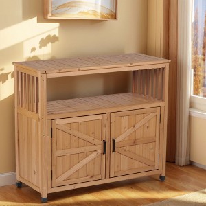 Okak Storage Cabinet with Potting Bench, Kitchen Cabinet with 2 Doors and 2 Shelves, Bar Cabinet for Living Room, Dining Room, Kitchen, Light Brown - 1 of 4