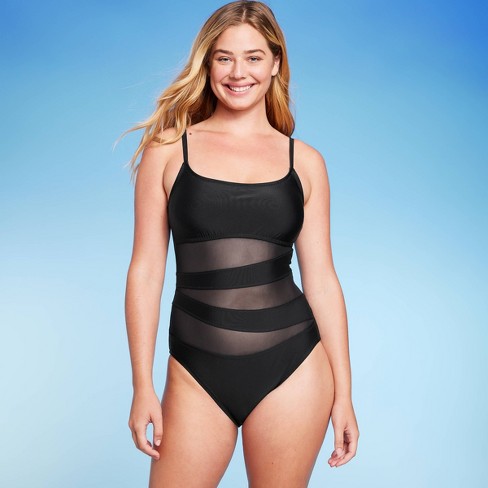 Women's Mesh Front One Piece Swimsuit - Shade u0026 Shore™ Black Xl : Target