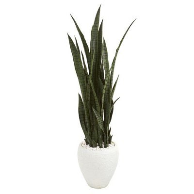 Nearly Natural 51-in Sansevieria Artificial Plant in White Planter