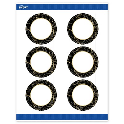 Avery Round Labels, Black with Gold Pattern, 3" Diameter