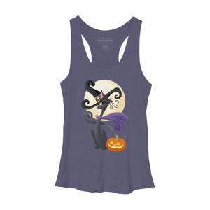 Women's Design By Humans Bewitching Black Halloween Kitty Cat By LittleBunnySunshine Racerback Tank Top - 1 of 3
