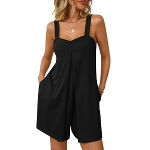 Jumpsuits for Women Square Neck Sleeveless Overalls Short Romper with Pockets Summer Trendy Outfits - 1 of 4