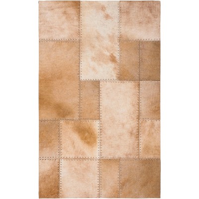 Beige Handwoven Leather Geometric Patchwork Rug