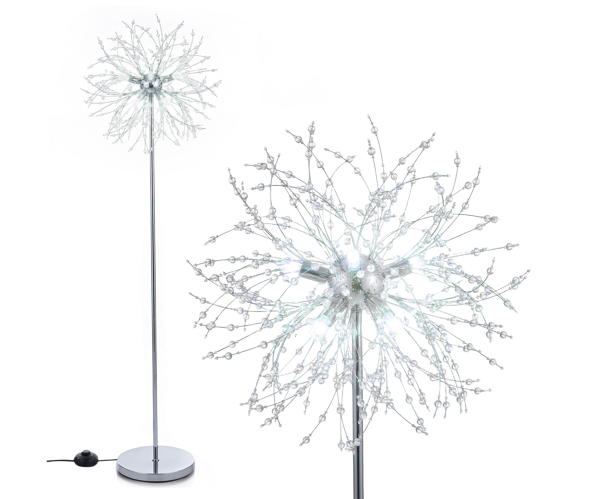 Costway 63'' Crystal Floor Lamp w/Acrylic Crystals Foot Switch for Living Room Bedroom Silver