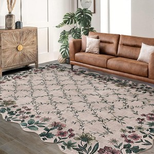 Flora Area Rug Washable Botanical Flower Living Room Rugs Non Slip Soft Low Pile Thin Indoor Bedroom Runners Floor Carpet - 1 of 4