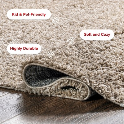 Beige Braided Tasseled Shag Synthetic Area Rug 2' x 3'