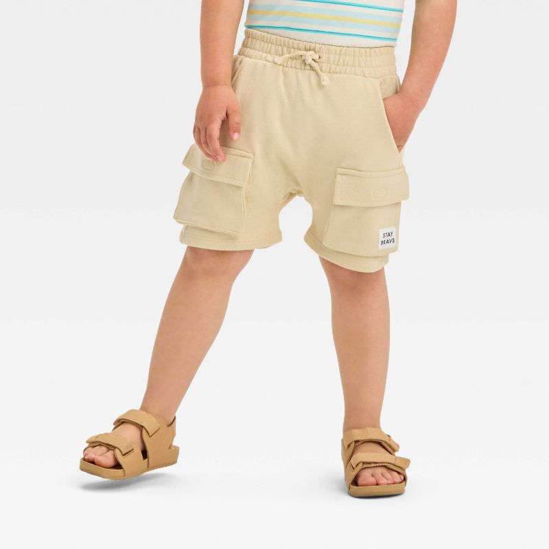 Grayson Mini Toddler Boys' French Terry Pull-On Cargo Shorts - Beige, 1 of 4
