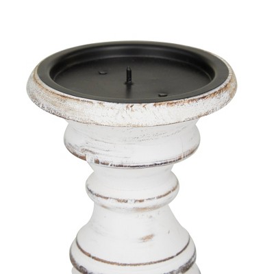 Set of 3 White Distressed Wood Pillar Candle Holders