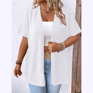 Plus Size Women's Short Sleeve Cardigan Lightweight Knit Open Front Sweater - 1 of 3