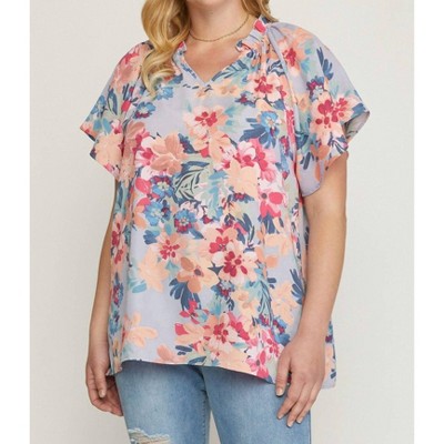 Women's Floral Potter Sleeve Shirt - entro
