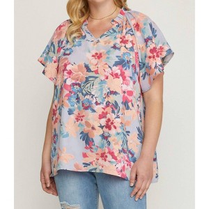 Women's Floral Potter Sleeve Shirt - entro - 1 of 4