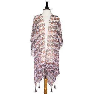 ShineHigh Grey Gena Geometric Print Shawl Cover-Up with Tassels – Lightweight Summer Scarf Wrap in Abstract Pattern, 48" x 28" - 1 of 1