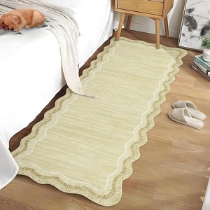 Washable Wavy Edge Area Rug, Non Slip Non Shedding Low Pile Floor Cover, Soft Accent Mat for Kitchen Bedroom Hallway Entryway Office - 1 of 4