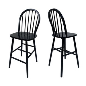 Set of 2 Tilbury Farmhouse Barstool Black - Christopher Knight Home: Rubberwood Slat Back, 29.2" Seat Height - 1 of 4
