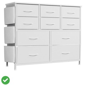 10-Drawer Storage Organizer Fabric Dresser w/Wood Tabletop & Side Pockets Clothing Chest of Drawers - 1 of 2