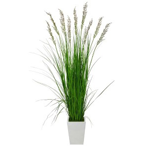 Nearly Natural 75-in Grass Artificial Plant in White Metal Planter - 1 of 4